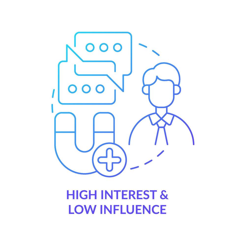 High interest and low influence blue gradient concept icon. Stakeholder mapping and analysis abstract idea thin line illustration. Isolated outline drawing. vector