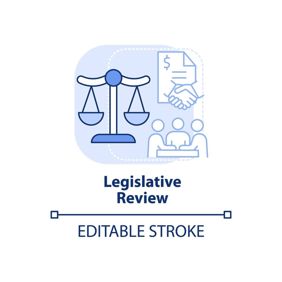 icono de concepto azul claro de revisión legislativa. audiencias públicas. proceso de presupuestación idea abstracta ilustración de línea delgada. dibujo de contorno aislado. trazo editable. vector