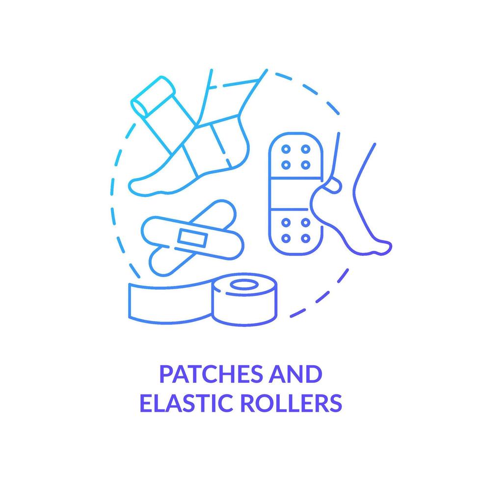 Patches and elastic rollers blue gradient concept icon. First aid kit components. Action during war abstract idea thin line illustration. Isolated outline drawing. vector