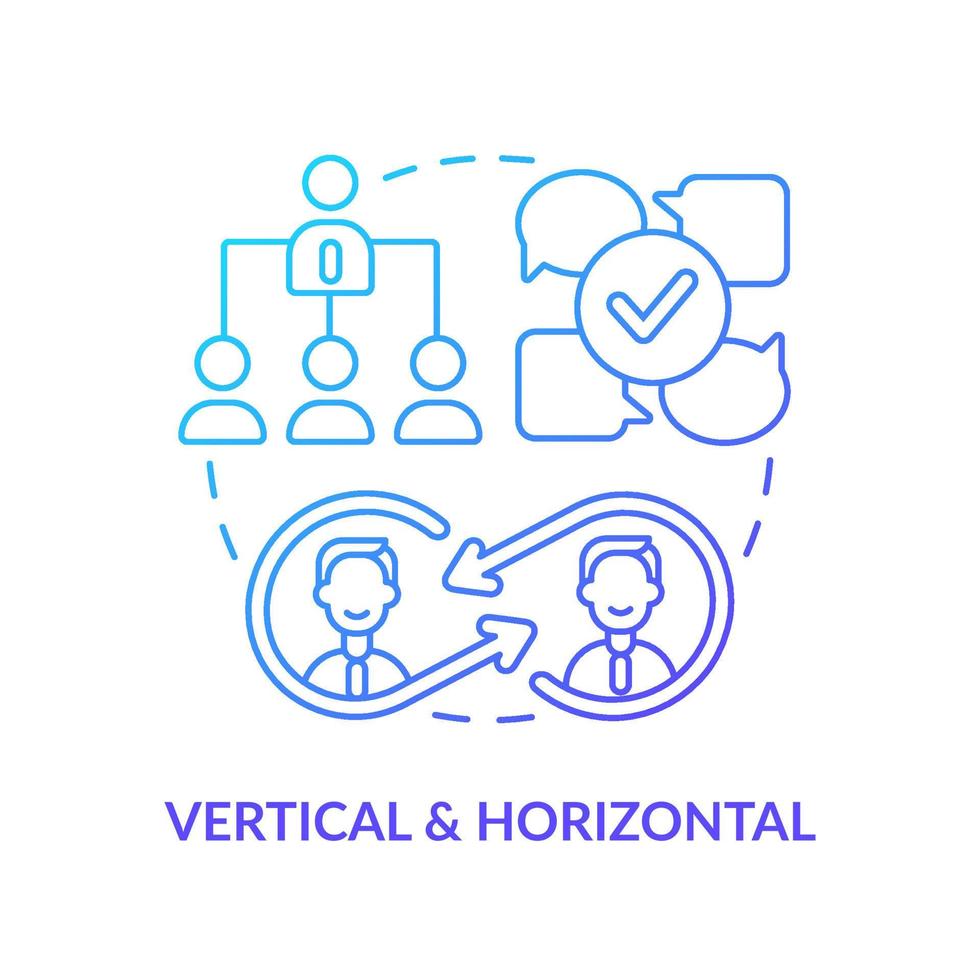 Vertical and horizontal blue gradient concept icon. Corporate hierarchy. Project communication management abstract idea thin line illustration. Isolated outline drawing. vector