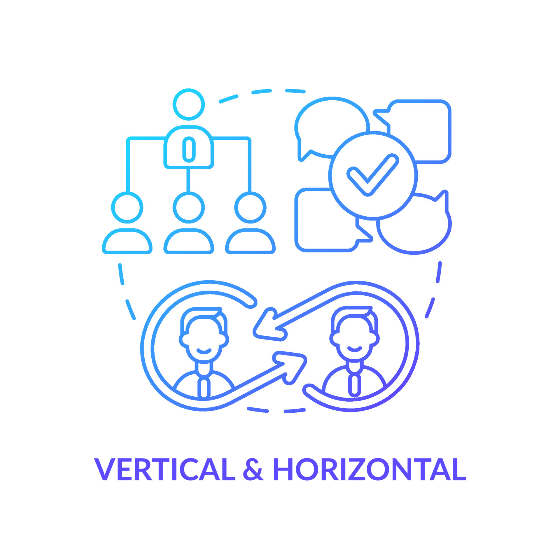 Vertical and horizontal blue gradient concept icon. Corporate hierarchy