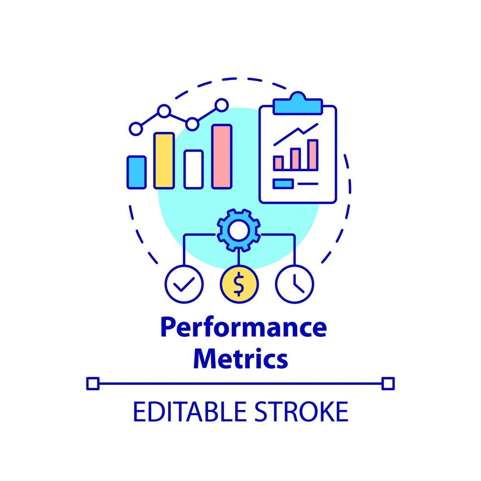 Performance metrics concept icon. Application of business intelligence abstract idea thin line illustration. Measure data. Isolated outline drawing. Editable stroke. vector