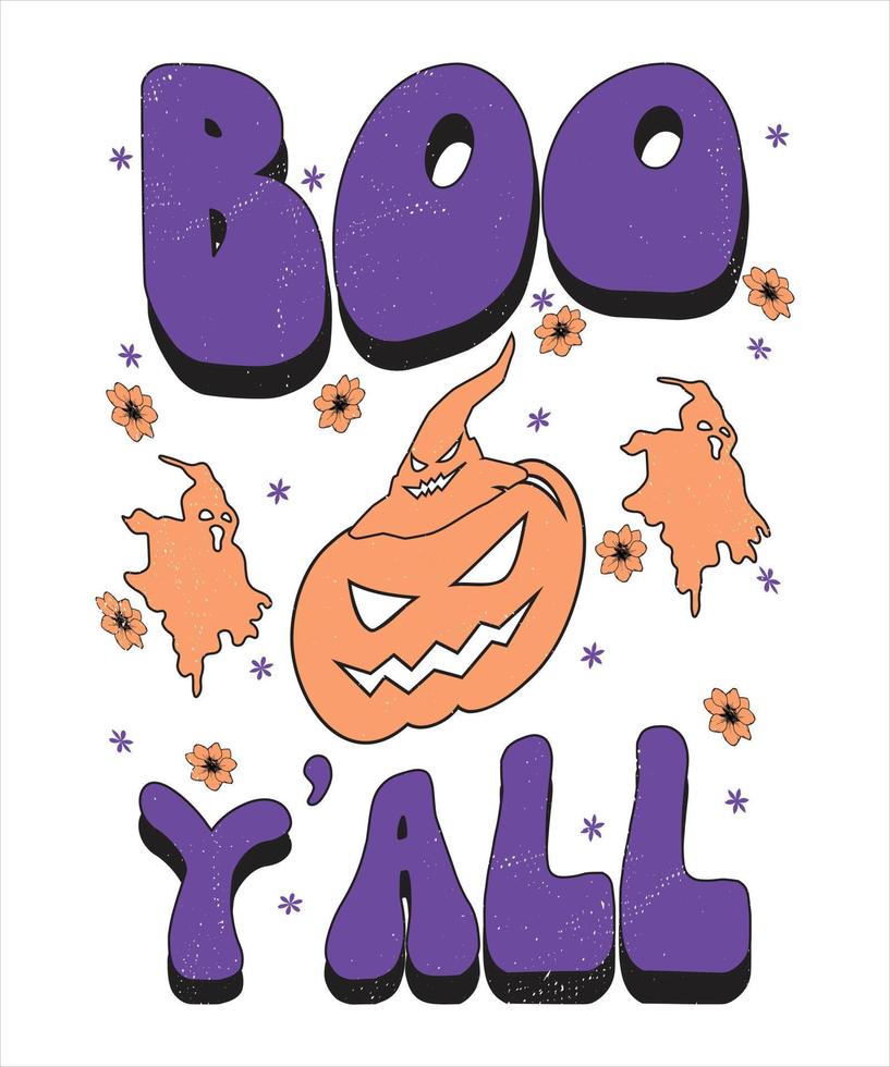 Groovy style Halloween typography t-shirt design, vintage typography t-shirt design, retro Halloween t-shirt design, groovy t-shirt design. vector