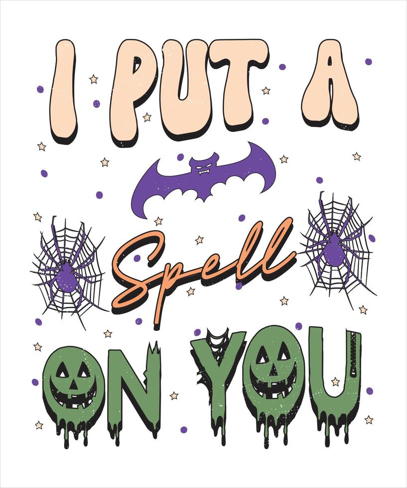 Groovy style Halloween typography t-shirt design, vintage typography t-shirt design, retro Halloween t-shirt design, groovy t-shirt design. vector