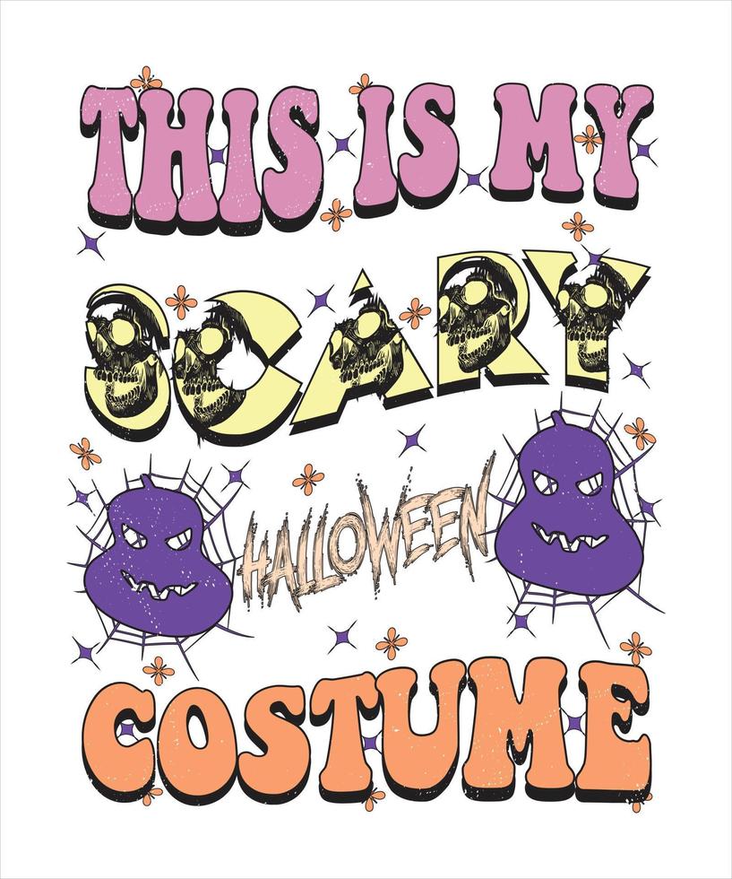 Groovy style Halloween typography t-shirt design, vintage typography t-shirt design, retro Halloween t-shirt design, groovy t-shirt design. vector