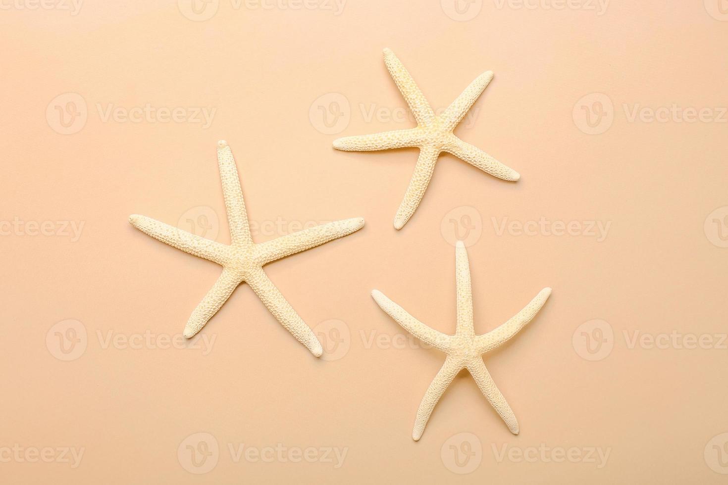 mar de estrellas de mar sobre fondo beige de playa. fondo de verano. textil decorativo. objeto aislado. foto