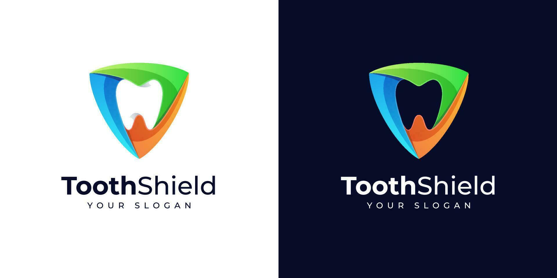 inspiración para el diseño del logotipo de diente y escudo vector