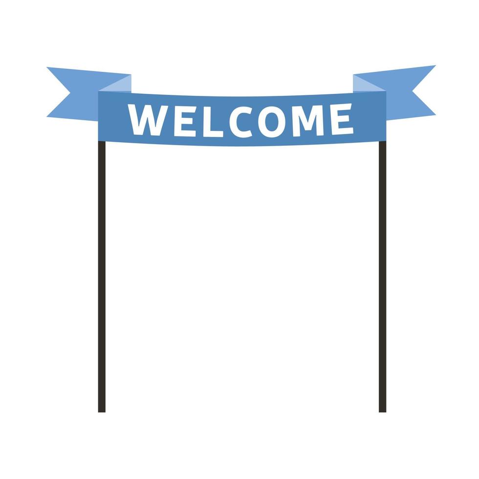 Welcome banner on blue ribbon with two stick. Back to school. Vector illustration.