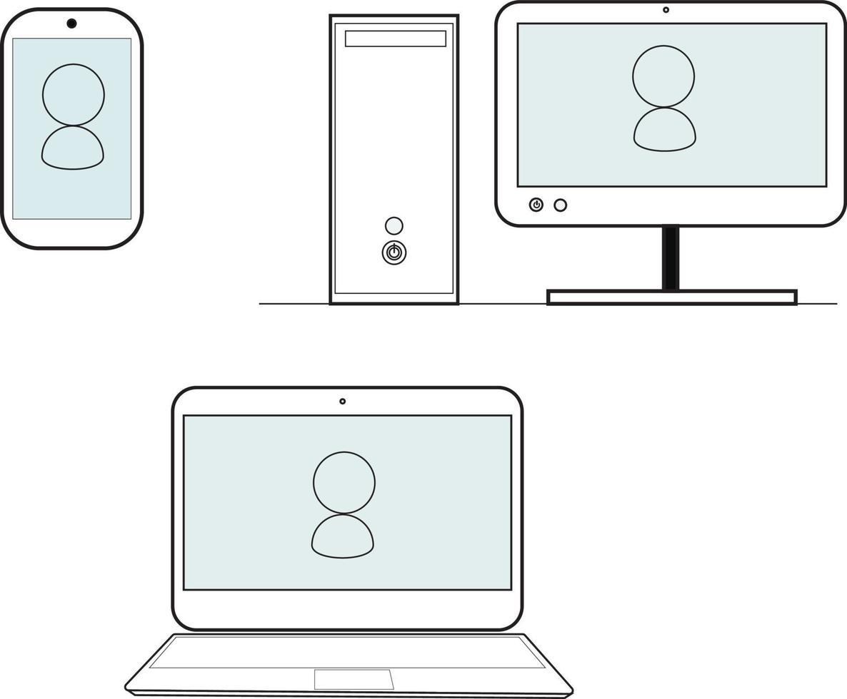 personal computer, laptop, and smartphone icon illustration isolated in white background vector