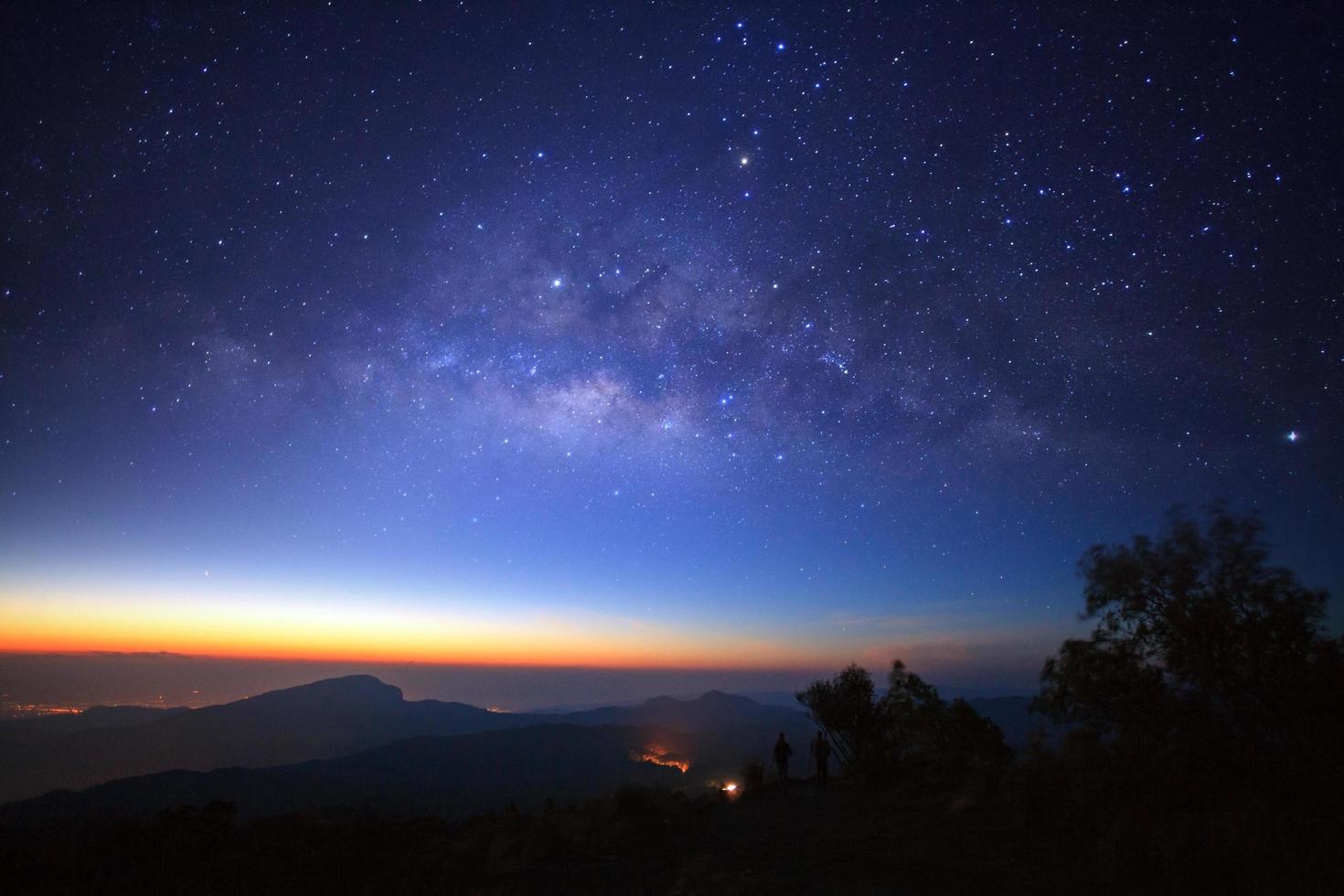 milky way galaxy before morning sunrise at Doi inthanon Chiang mai, Thailand. Long exposure photograph. With grain photo