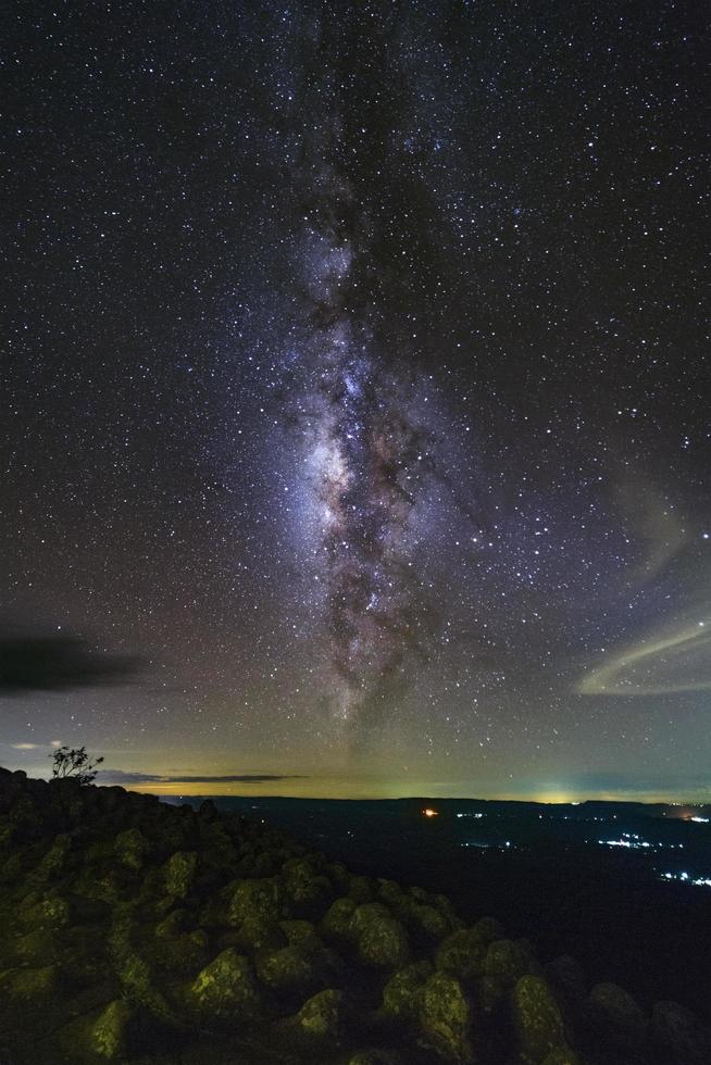 Milky way galaxy with knob stone ground is name Lan Hin Pum viewpoint at Phu Hin Rong Kla National Park in Phitsanulok, Thailand photo