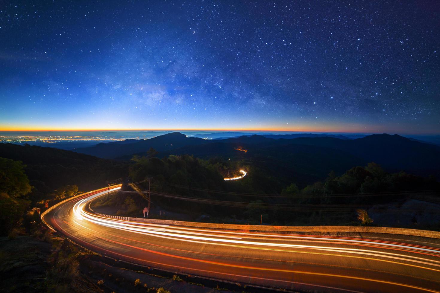 Milky way galaxy with stars and space dust in the universe at Doi inthanon Chiang mai, Thailand photo