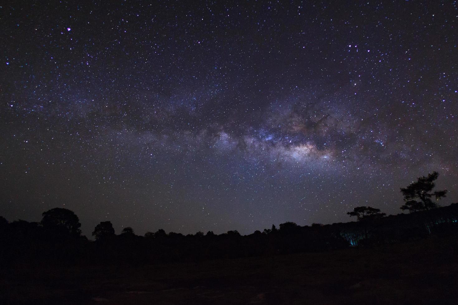 cielo nocturno estrellado y galaxia de la vía láctea con estrellas y polvo espacial en el universo foto