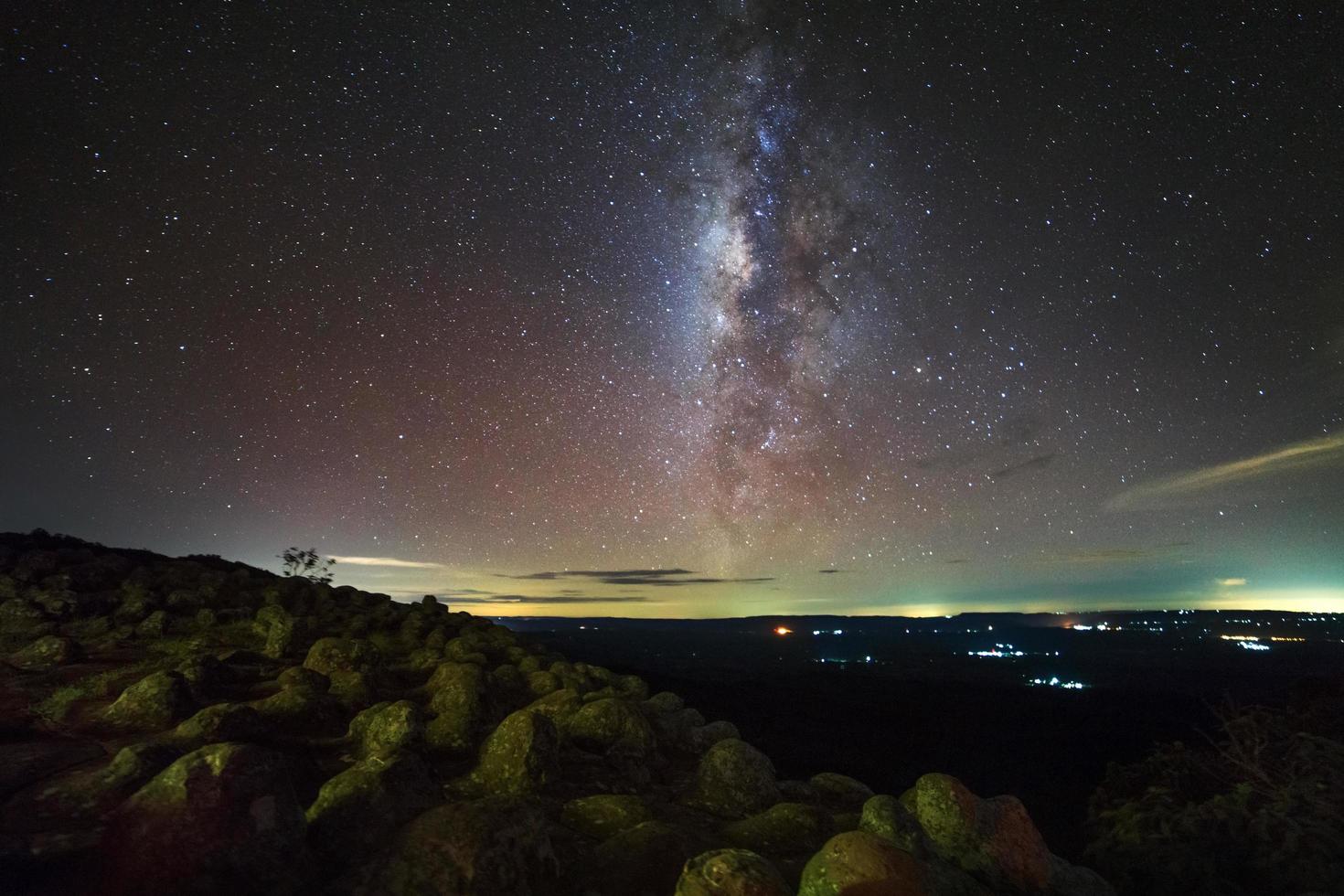 Milky way galaxy with knob stone ground is name Lan Hin Pum viewpoint at Phu Hin Rong Kla National Park in Phitsanulok, Thailand photo