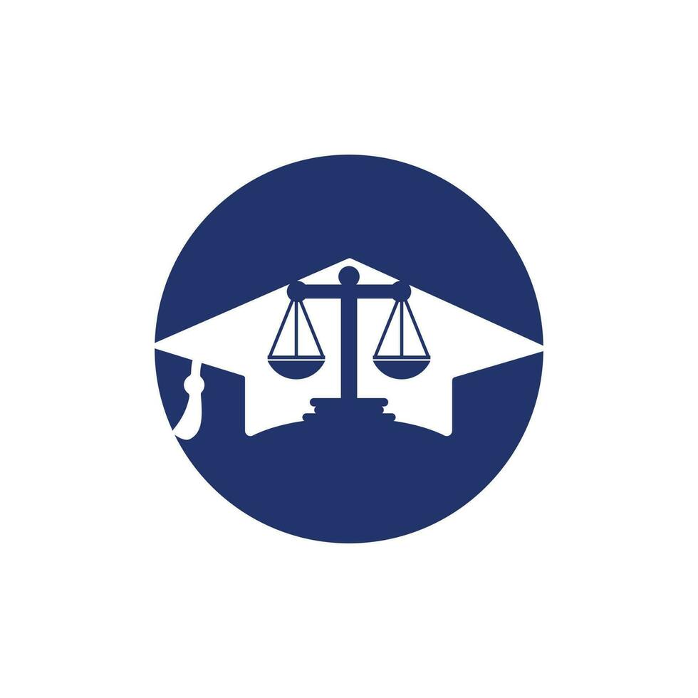 Law scale with graduation cap icon logo design. Law education vector logo concept.
