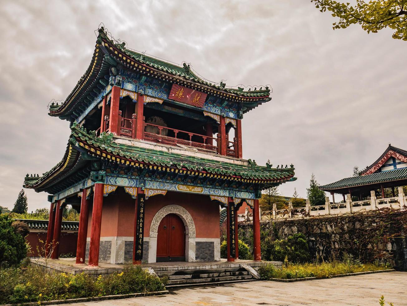 GuLou in Chinese name Building in tianmen temple on Tianmen mountain at zhangjiajie city china.Tianmen Temple is on the top of Tianmen mountain and landmark of zhangjiajie city china photo