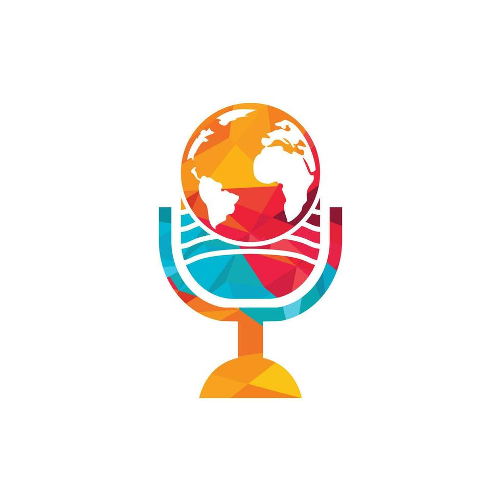 Global podcast logo design. Broadcast entertainment business logo template vector illustration.