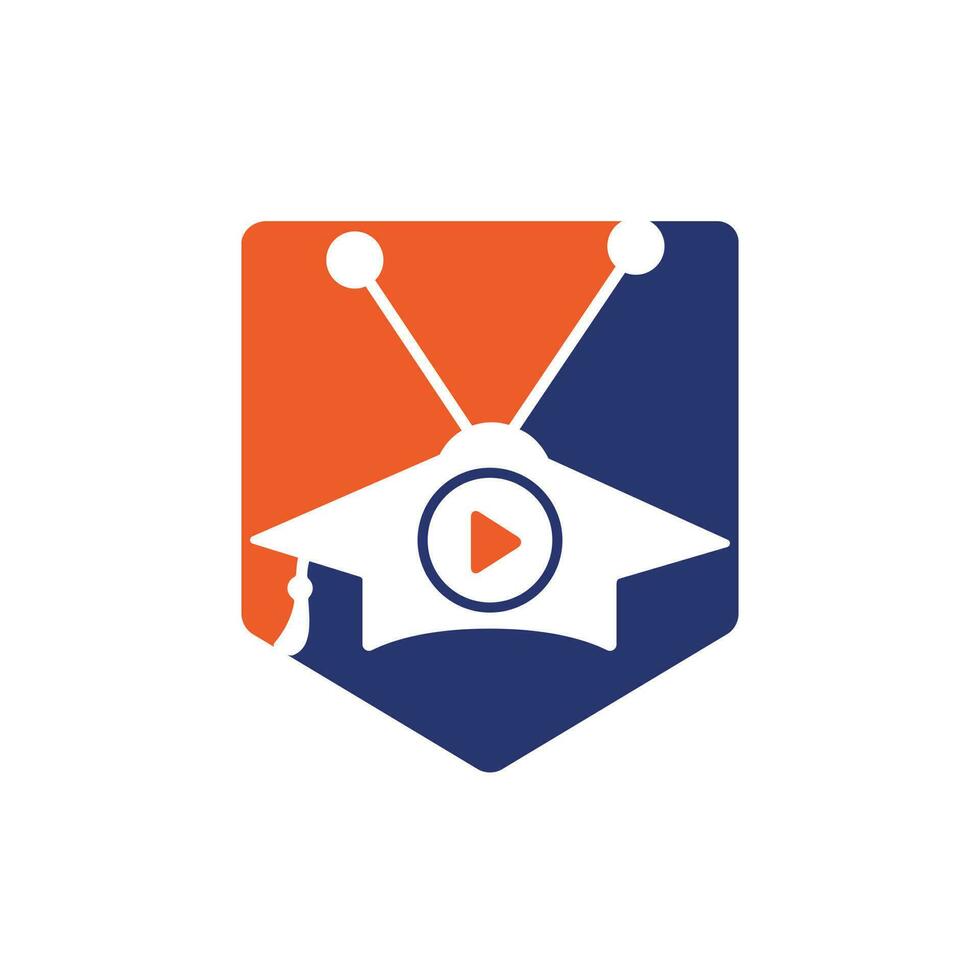 Education video play vector logo design. Graduation cap and play button icon vector logo design.