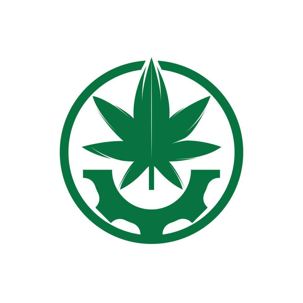 Gear and cannabis vector logo design. Cannabidiol industry company logo concept.