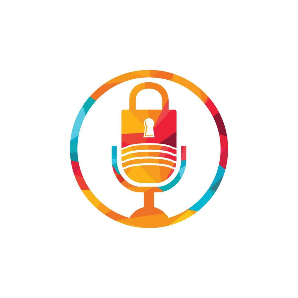 diseño de logotipo de vector de podcast seguro. diseño de logotipo de vector de icono de candado y micrófono.