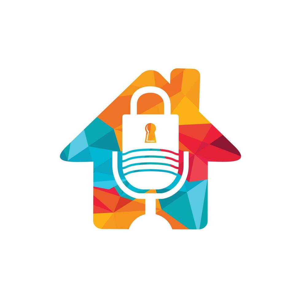 Safe podcast vector logo design. Padlock and mic with home icon vector logo design.