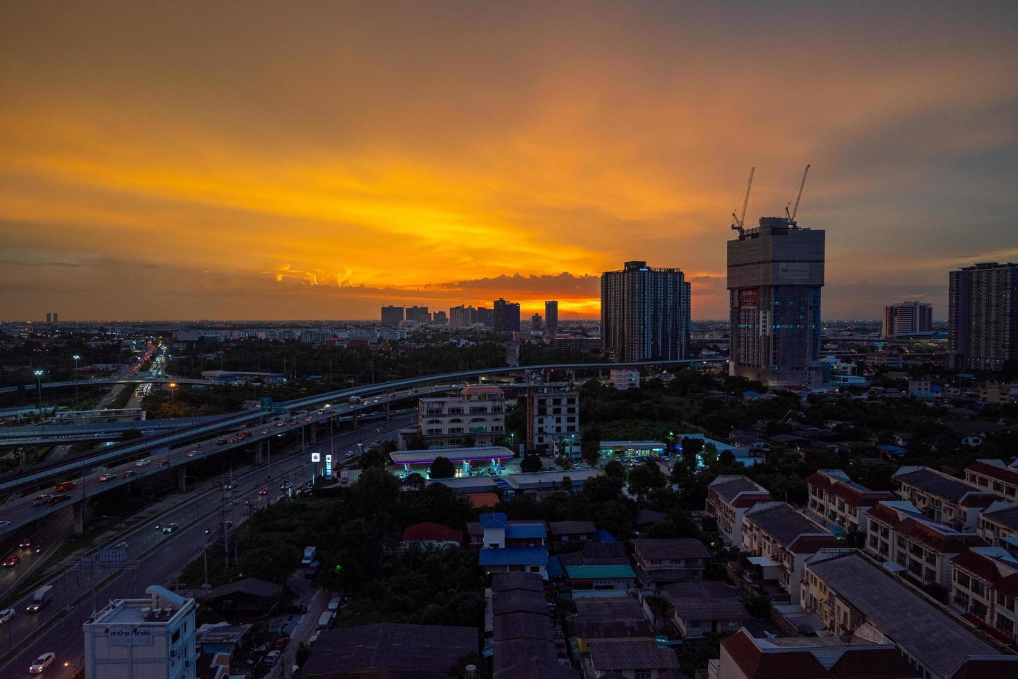 Scenic aerial view of twilight cityscape in downtown Bangkok. photo