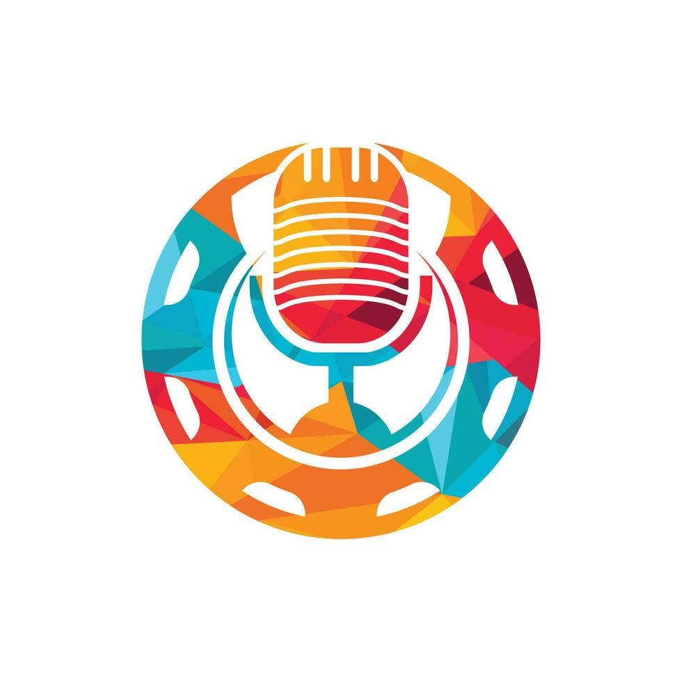 Gear podcast vector logo design template. Cog wheel and mic icon design.