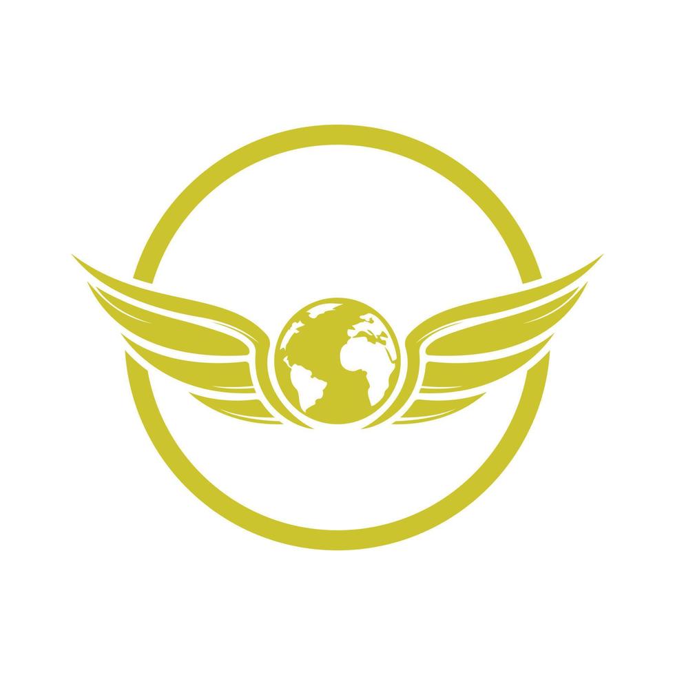 World travel wings vector logo design. Wing and globe icon vector design.