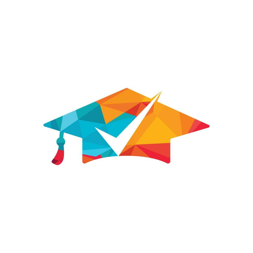 sombrero de graduación y diseño de icono y logotipo de marca de verificación. plantilla de diseño de logotipo vectorial educativo e institucional. vector