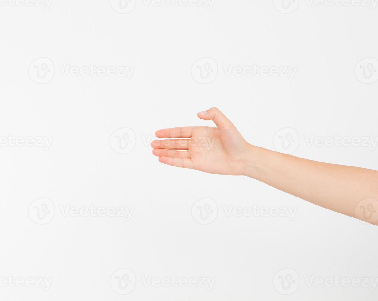 Showing size sign as caucasian hand gesture isolated over white background. afro american hand. Mock up. Copy space. Template. Blank. photo
