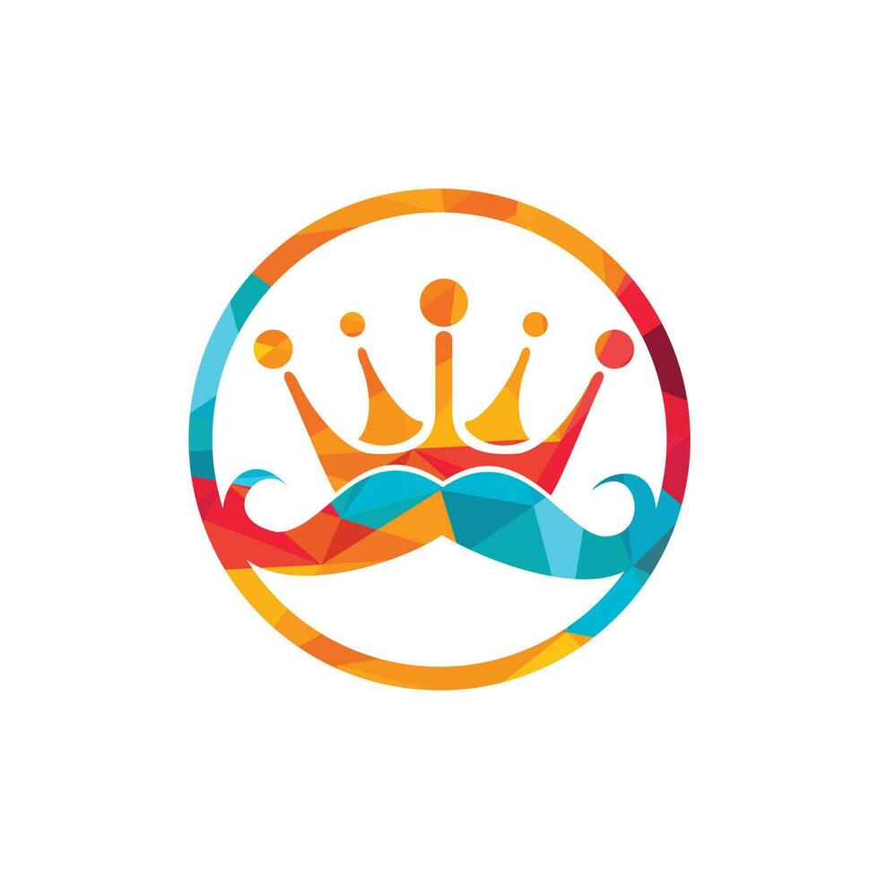 diseño del logotipo del vector del rey del bigote. elegante logotipo de corona de bigote con estilo.