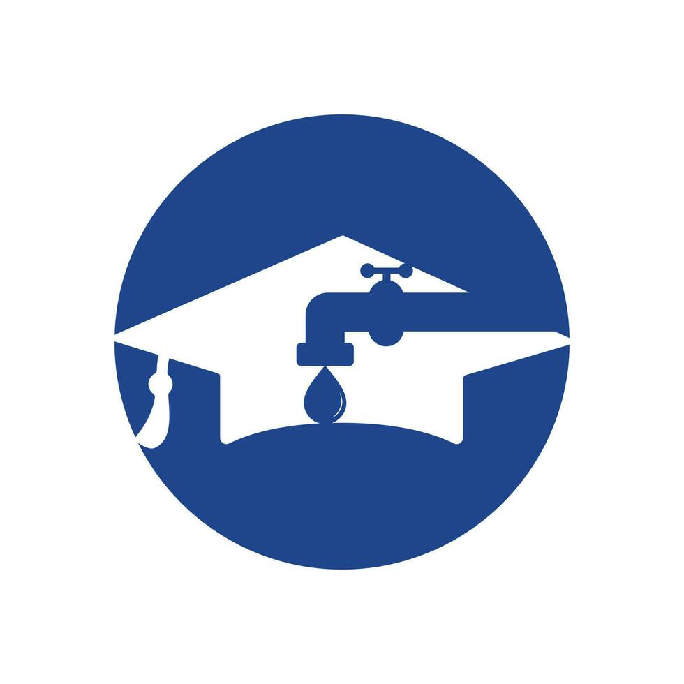 Plumbing services logo design concept. Faucet and graduation cap icon design. vector