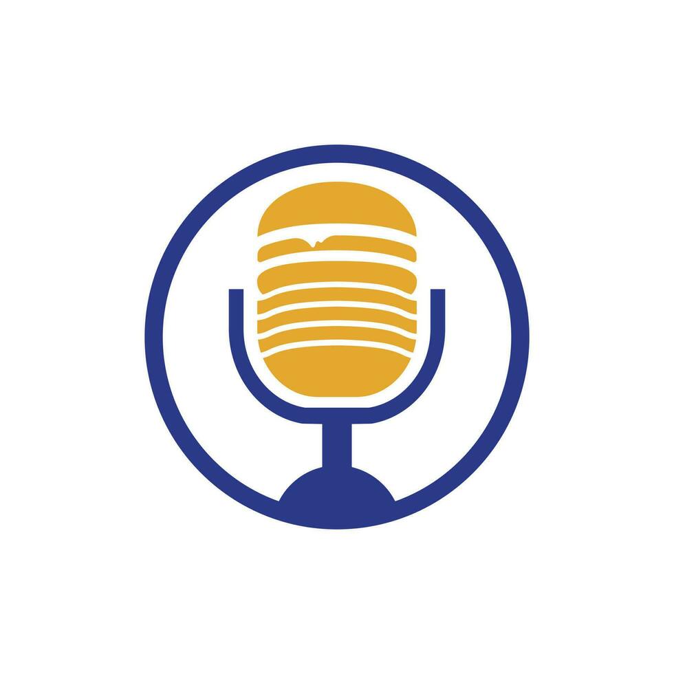 diseño de logotipo vectorial de podcast de alimentos. hamburguesa con diseño de icono de micrófono. vector