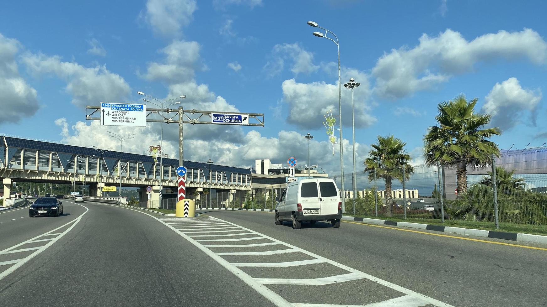 Sochi, Russia - July 27, 2022 Urban landscape with a view of the airport infrastructure photo