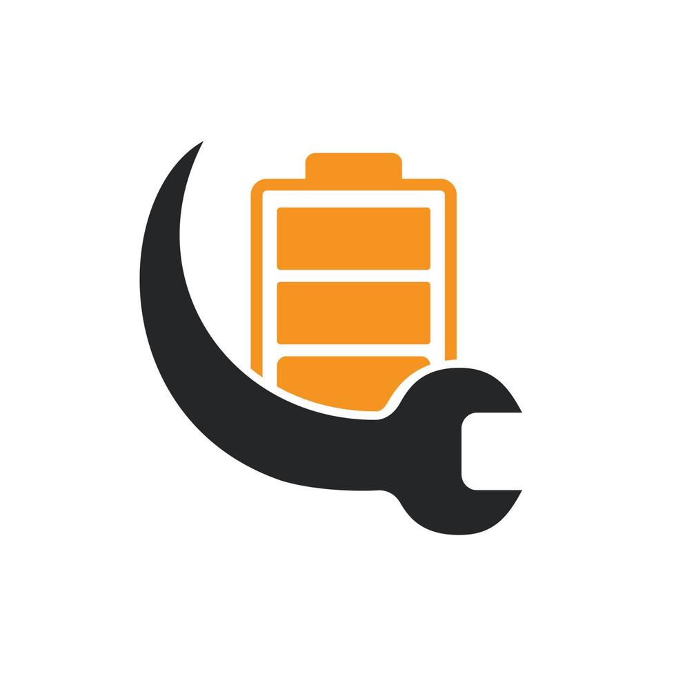 Battery service vector logo design template. Battery and wrench icon design.