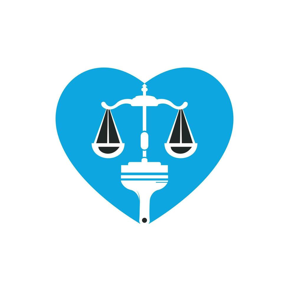 concepto de logotipo de vector de ley de pintura. escala con pincel y diseño de vector de icono de corazón.