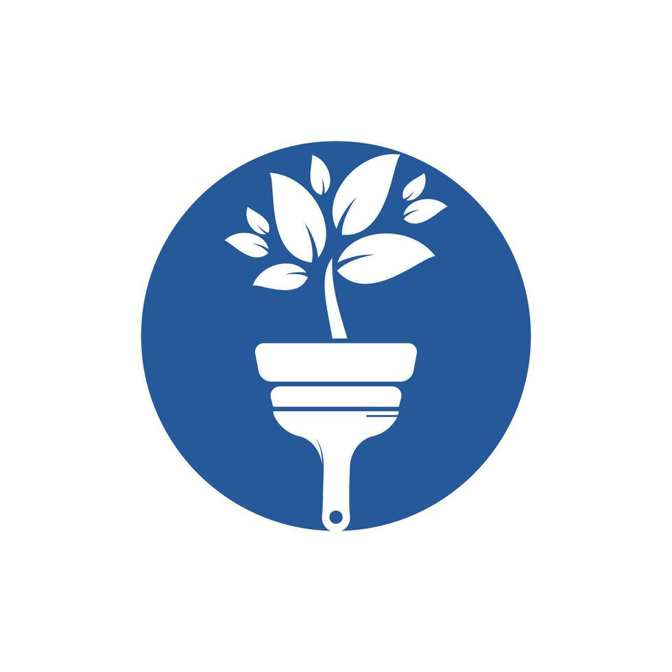 pintura de logotipo vectorial de pincel de planta. jardín renovar el concepto de logotipo vectorial. vector