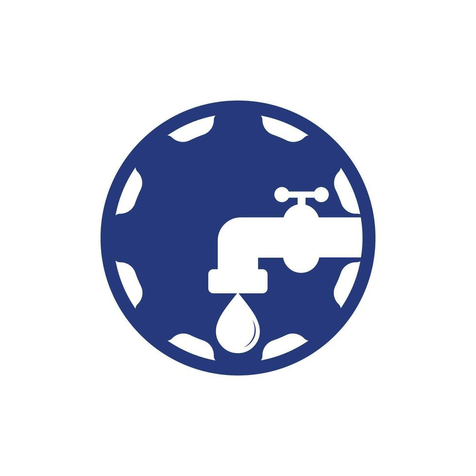 Plumbing symbol vector design business template. Water faucet with gear service logo symbol vector icon illustration.