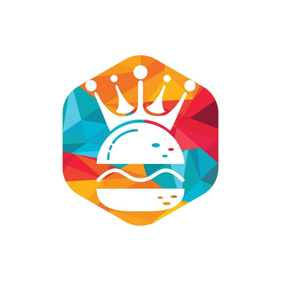 diseño del logotipo vectorial del rey de las hamburguesas. hamburguesa con concepto de logotipo de icono de corona. vector