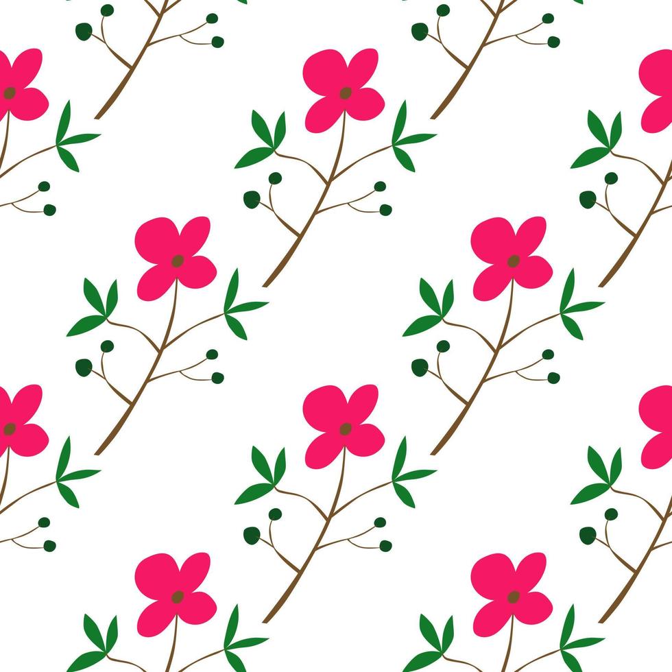 Romantic hand drawn flower seamless pattern. Simple abstract floral wallpaper. Doodle plants endless background. vector