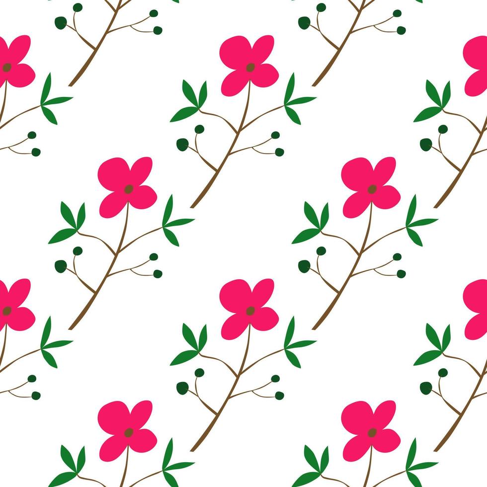 Romantic hand drawn flower seamless pattern. Simple abstract floral wallpaper. Doodle plants endless background. vector