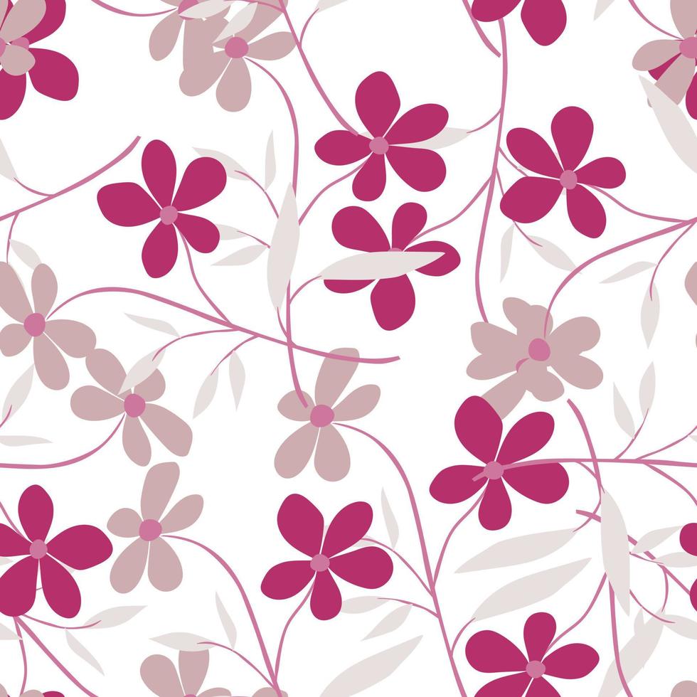 Cute simple flower seamless pattern. Doodle botanical plants background. Hand drawn abstract floral wallpaper. vector