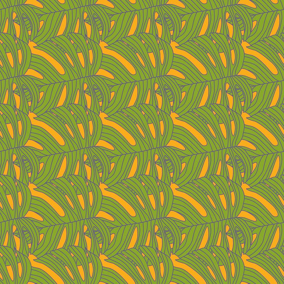 Contoured outline monstera silhouettes seamless pattern. Palm leaves endless background. Botanical wallpaper. vector