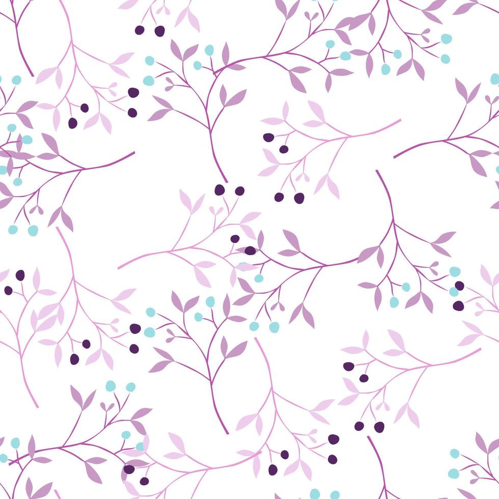Hand drawn berry elements with leaves seamless pattern. Doodle botanical plants wallpape. vector