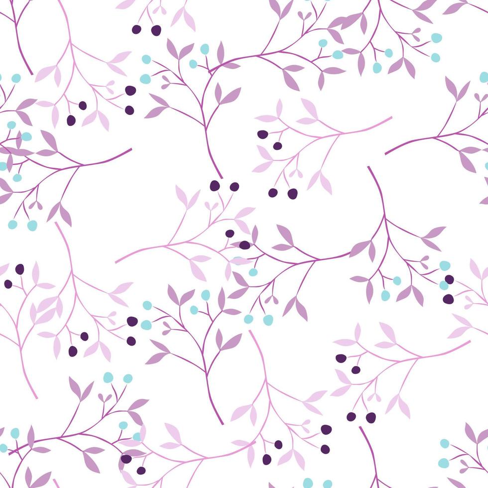 Hand drawn berry elements with leaves seamless pattern. Doodle botanical plants wallpape. vector