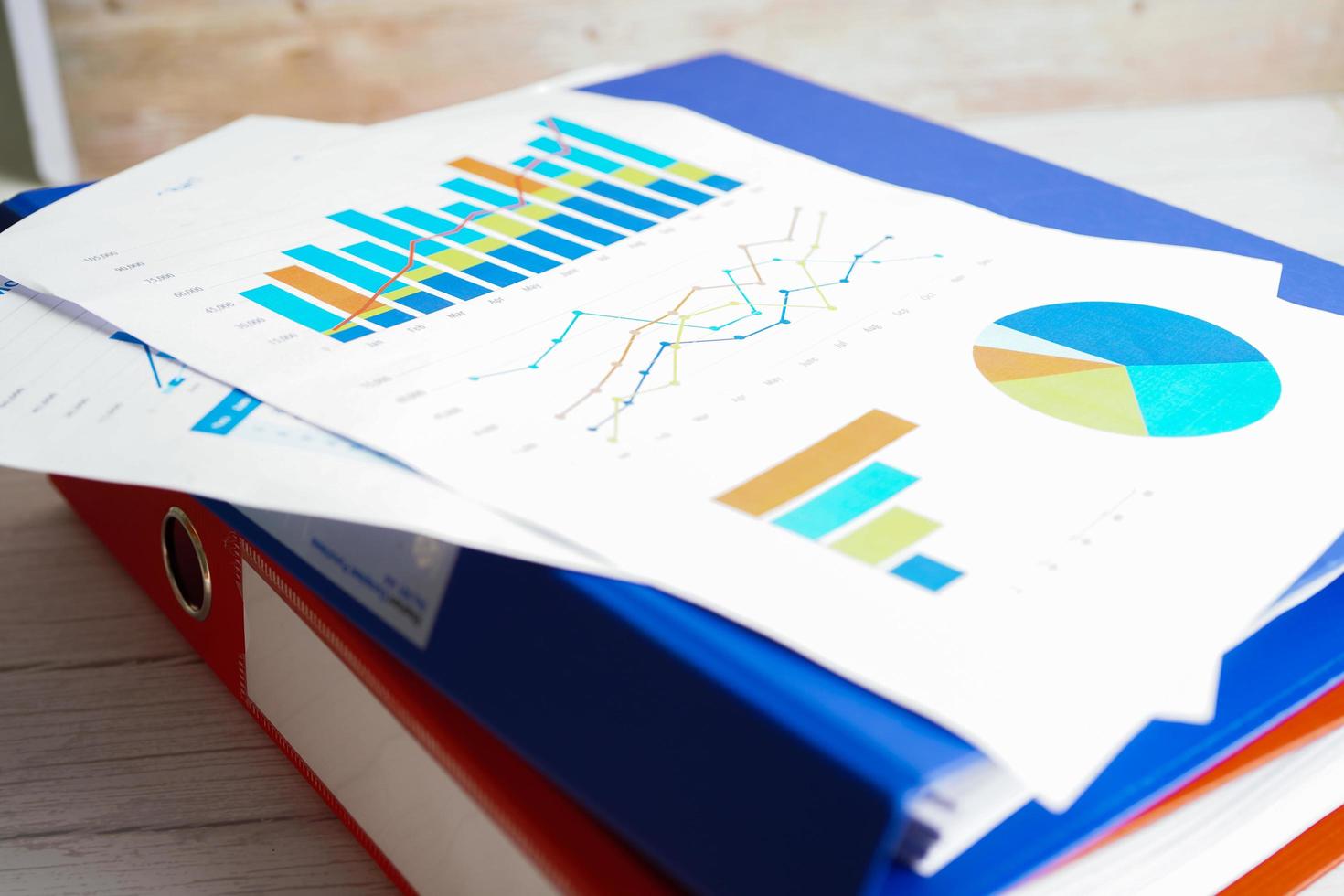 Charts Graphs paper. Financial development, Banking Account, Statistics, Investment Analytic research data economy, Stock exchange Business office company meeting concept. photo