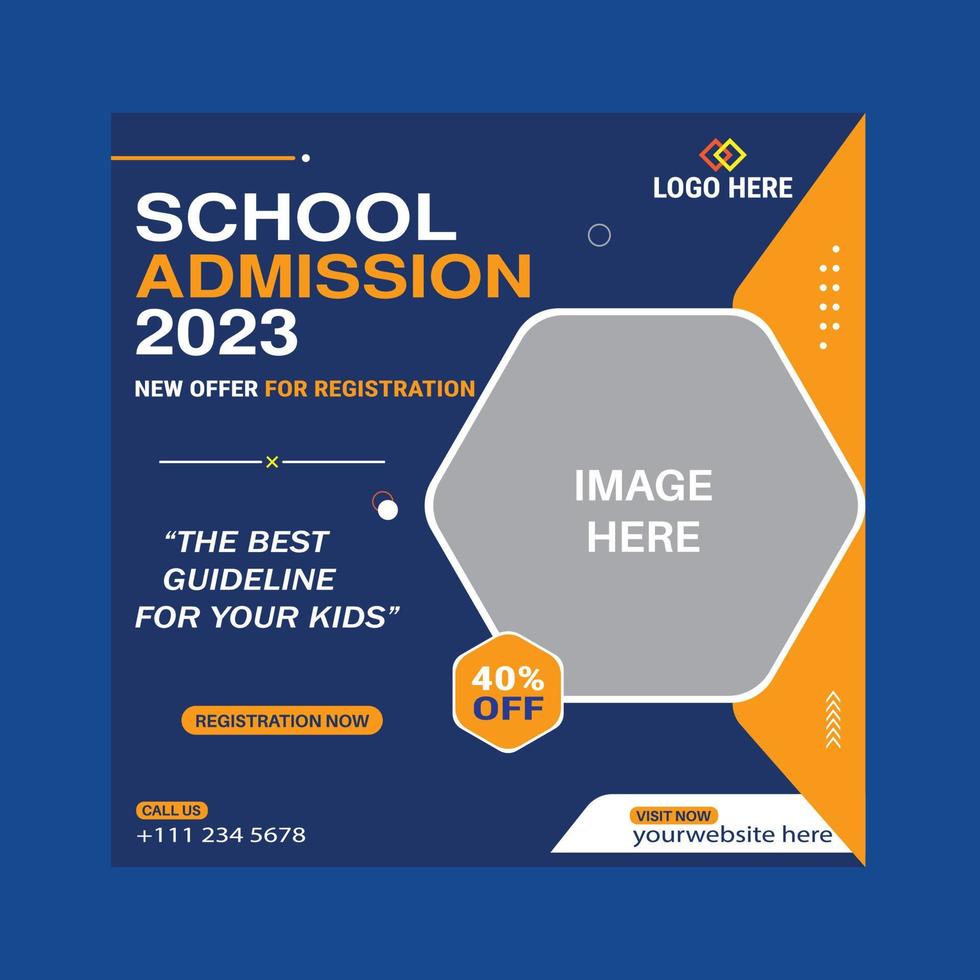 School admission social media post design template vector