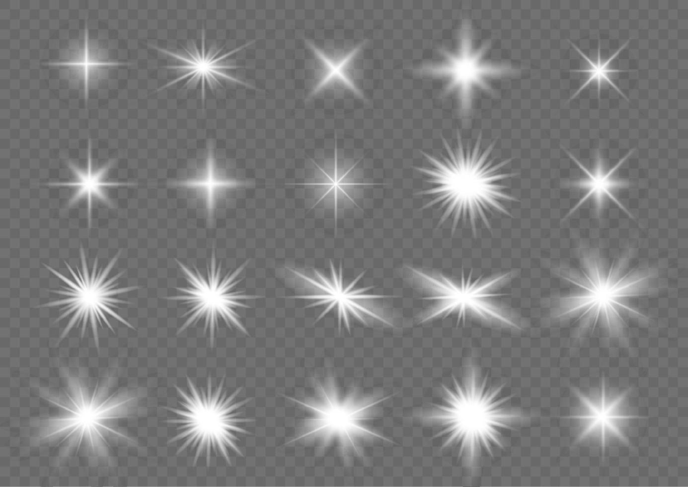 conjunto de efectos de luz transparente blanca aislada brillante, destello de lente, explosión, brillo, línea, destello solar, chispa y estrellas. diseño abstracto de elementos de efectos especiales. rayo de brillo con relámpago vector