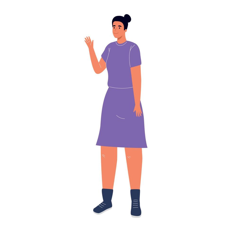 mujer con vestido morado vector