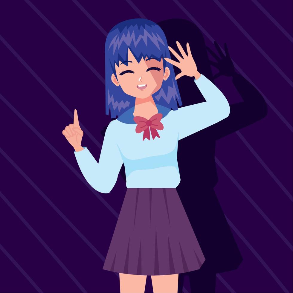 blue hair girl wearing uniform vector